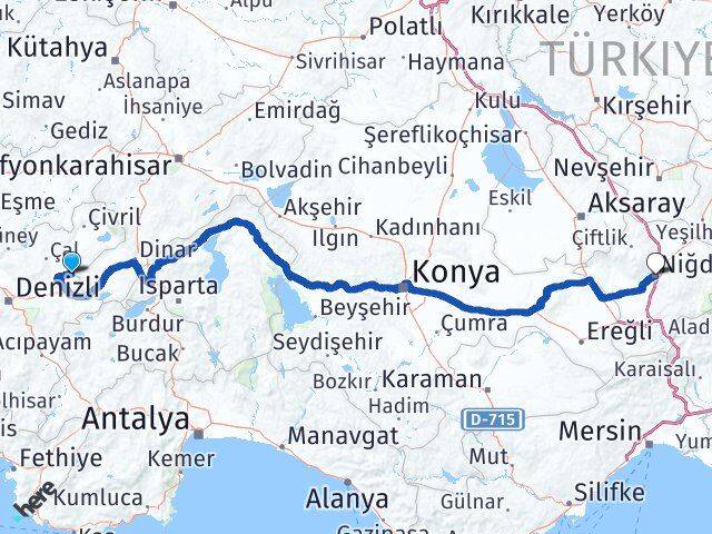 Denizli Baklan Niğde Arası Kaç Km - Yol Haritası