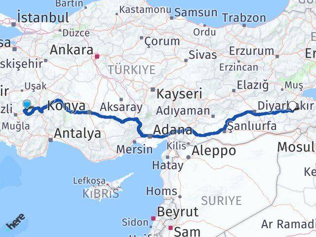 Denizli Baklan Siirt Arası Kaç Km - Yol Haritası