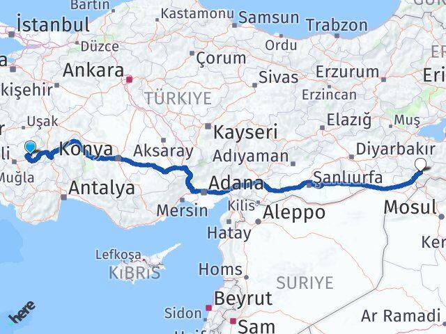 Denizli Baklan Şırnak Arası Kaç Km - Yol Haritası