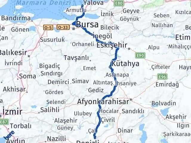 Denizli Baklan Yalova Arası Kaç Km - Yol Haritası