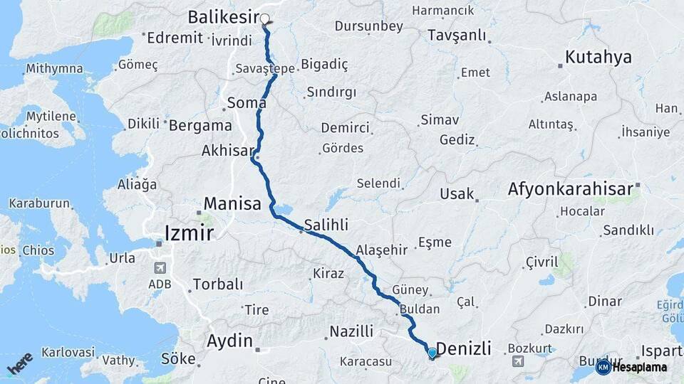 Denizli Balıkesir Arası Kaç Km - Yol Haritası