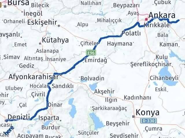 Denizli Balışeyh Kırıkkale Arası Kaç Km - Yol Haritası