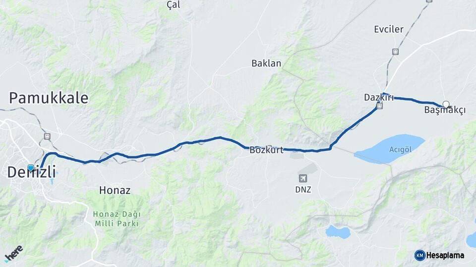 Denizli Başmakçı Afyonkarahisar Arası Kaç Km - Yol Haritası