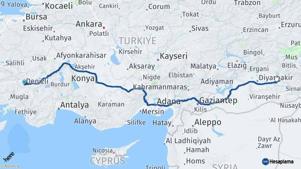 Denizli Batman Arası Kaç Km - Yol Haritası