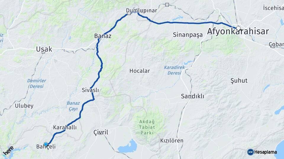 Denizli Bekilli Afyonkarahisar Arası Kaç Km - Yol Haritası