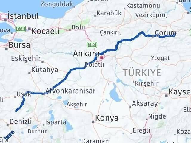 Denizli Bekilli Amasya Arası Kaç Km - Yol Haritası