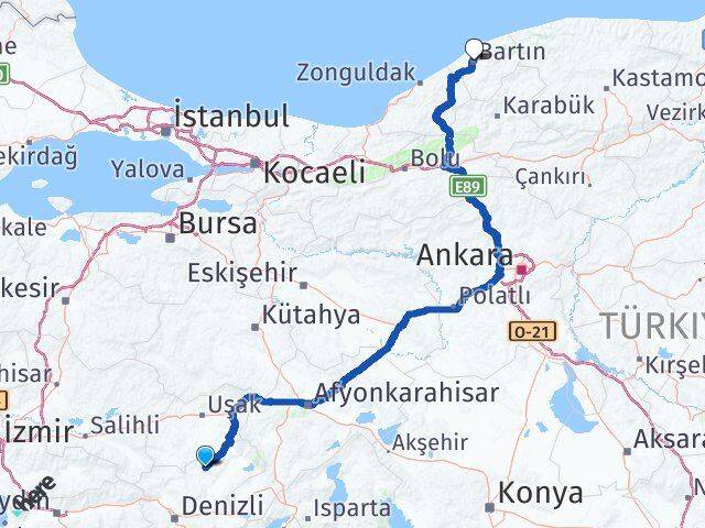 Denizli Bekilli Bartın Arası Kaç Km - Yol Haritası