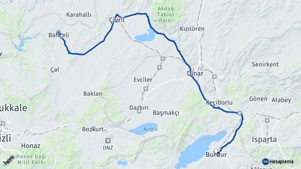 Denizli Bekilli Burdur Arası Kaç Km - Yol Haritası