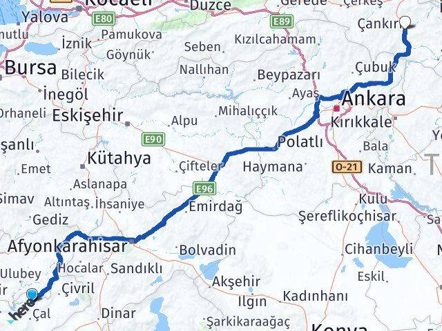 Denizli Bekilli Çankırı Arası Kaç Km - Yol Haritası
