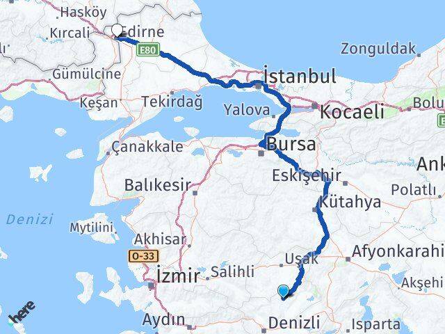 Denizli Bekilli Edirne Arası Kaç Km - Yol Haritası