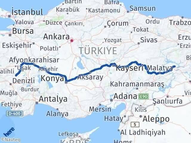 Denizli Bekilli Elazığ Arası Kaç Km - Yol Haritası