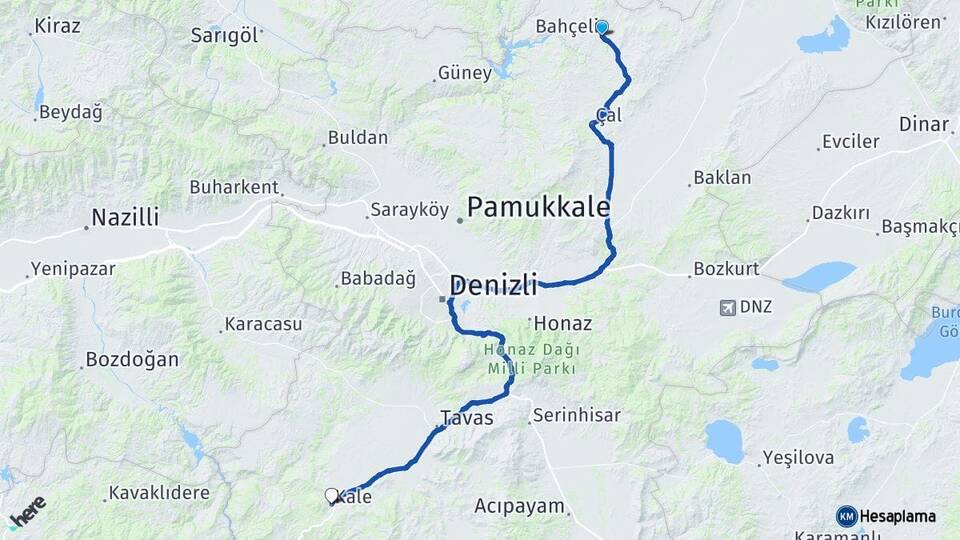 Denizli Bekilli Kale Arası Kaç Km - Yol Haritası