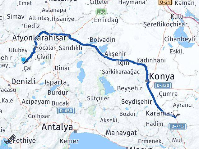 Denizli Bekilli Karaman Arası Kaç Km - Yol Haritası