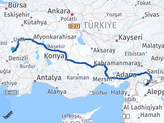 Denizli Bekilli Kilis Arası Kaç Km - Yol Haritası