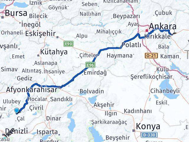 Denizli Bekilli Kırıkkale Arası Kaç Km - Yol Haritası