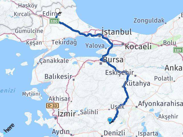 Denizli Bekilli Kırklareli Arası Kaç Km - Yol Haritası