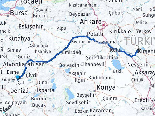Denizli Bekilli Kırşehir Arası Kaç Km - Yol Haritası