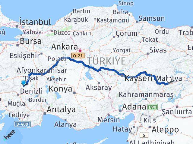 Denizli Bekilli Malatya Arası Kaç Km - Yol Haritası