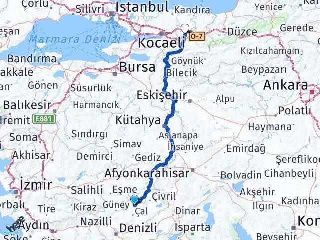 Denizli Bekilli Sakarya Arası Kaç Km - Yol Haritası
