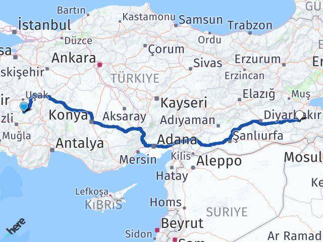 Denizli Bekilli Siirt Arası Kaç Km - Yol Haritası