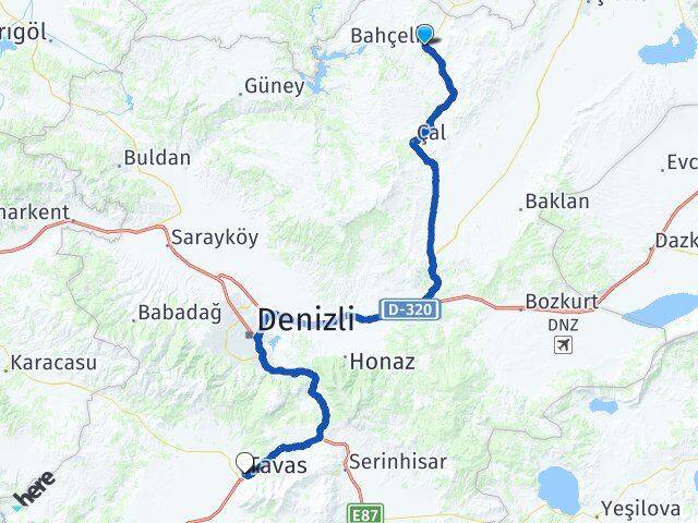 Denizli Bekilli Tavas Arası Kaç Km - Yol Haritası
