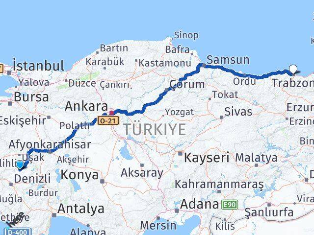 Denizli Bekilli Trabzon Arası Kaç Km - Yol Haritası