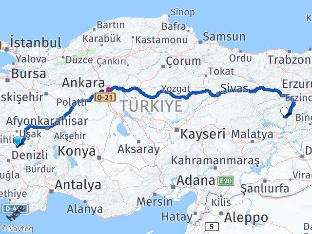 Denizli Bekilli Tunceli Arası Kaç Km - Yol Haritası