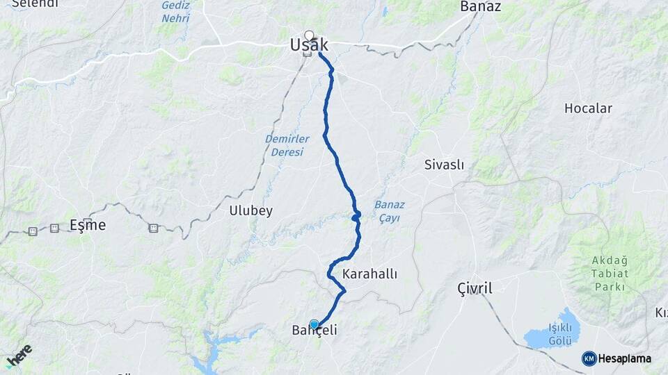 Denizli Bekilli Uşak Arası Kaç Km - Yol Haritası