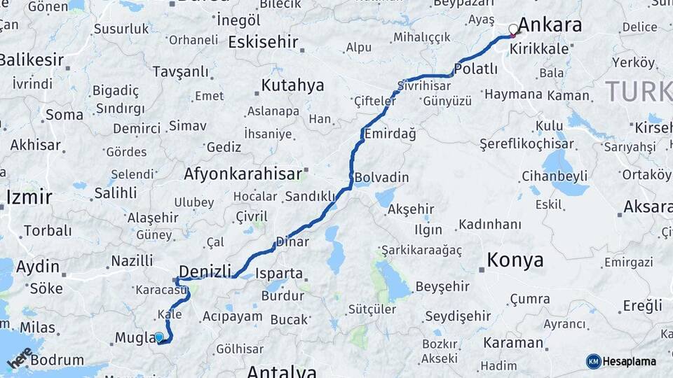Denizli Beyağaç Ankara Arası Kaç Km - Yol Haritası