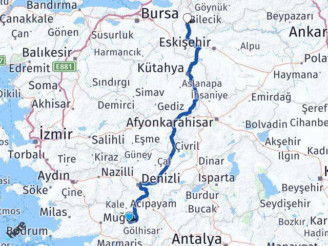 Denizli Beyağaç Bilecik Arası Kaç Km - Yol Haritası