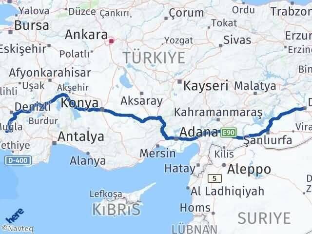 Denizli Beyağaç Diyarbakır Arası Kaç Km - Yol Haritası