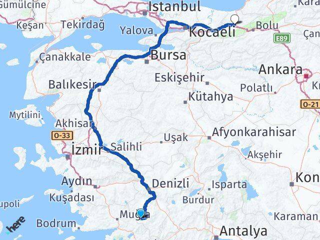 Denizli Beyağaç Düzce Arası Kaç Km - Yol Haritası