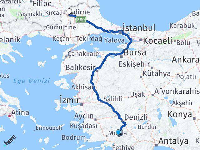 Denizli Beyağaç Edirne Arası Kaç Km - Yol Haritası