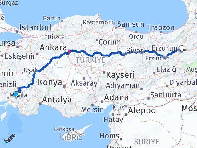 Denizli Beyağaç Erzurum Arası Kaç Km - Yol Haritası