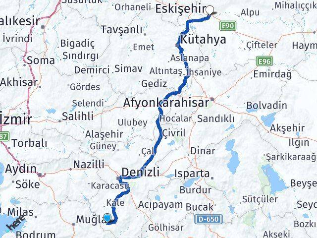 Denizli Beyağaç Eskişehir Arası Kaç Km - Yol Haritası