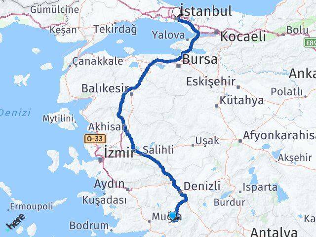 Denizli Beyağaç İstanbul Arası Kaç Km - Yol Haritası