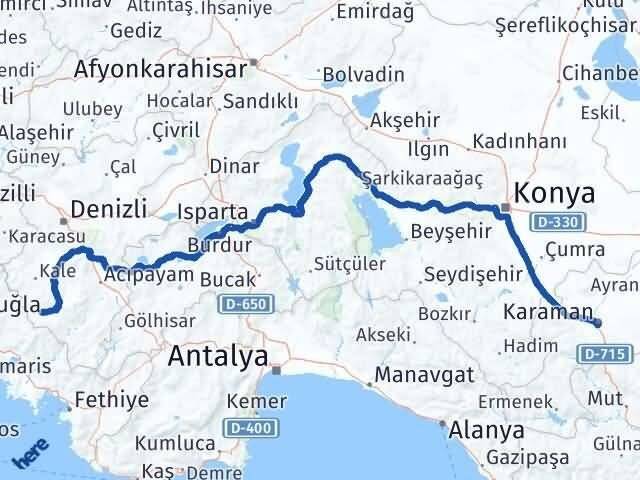 Denizli Beyağaç Karaman Arası Kaç Km - Yol Haritası