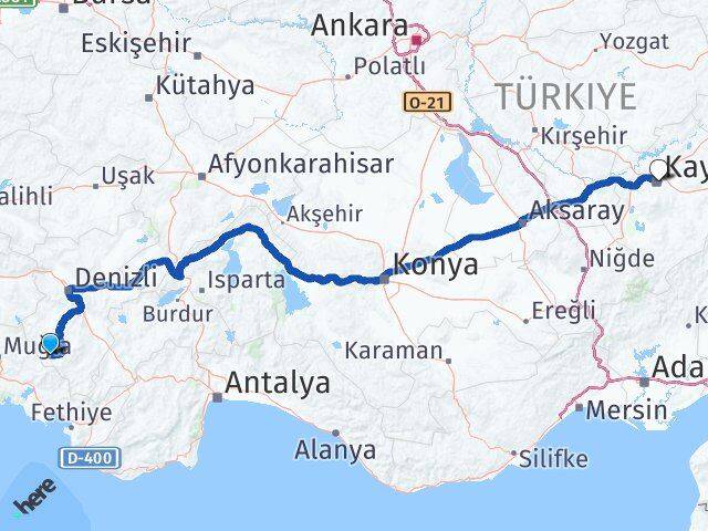 Denizli Beyağaç Kayseri Arası Kaç Km - Yol Haritası