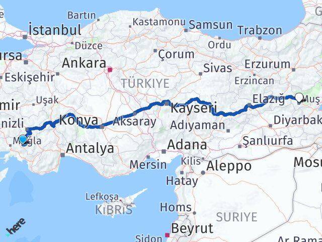Denizli Beyağaç Muş Arası Kaç Km - Yol Haritası
