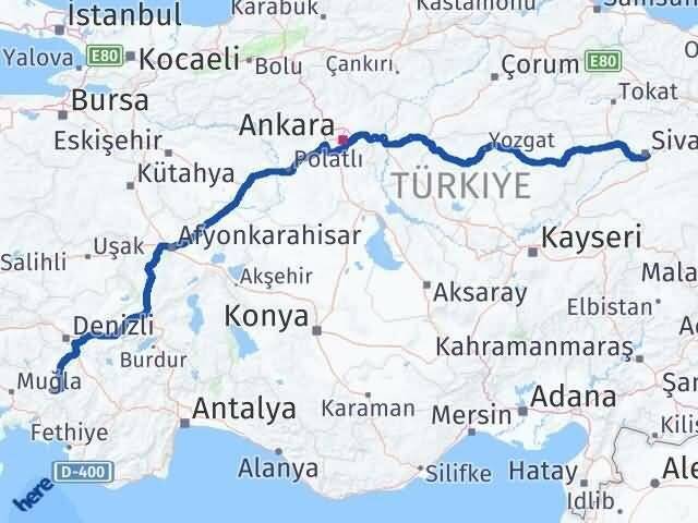 Denizli Beyağaç Sivas Arası Kaç Km - Yol Haritası