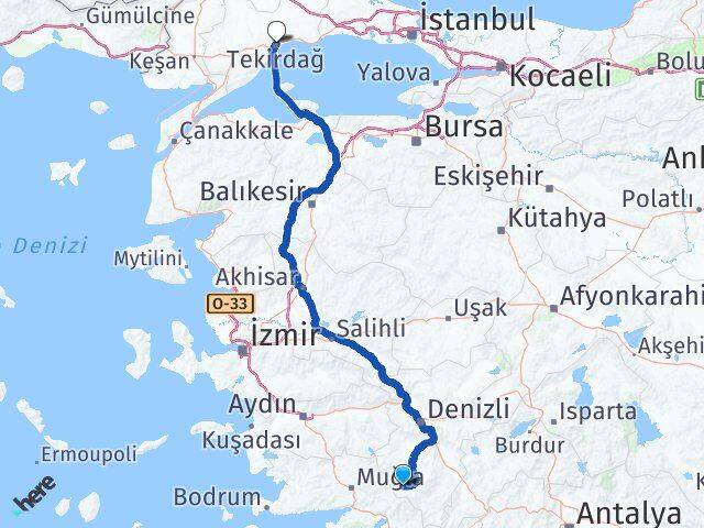 Denizli Beyağaç Tekirdağ Arası Kaç Km - Yol Haritası