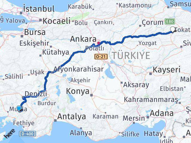 Denizli Beyağaç Tokat Arası Kaç Km - Yol Haritası