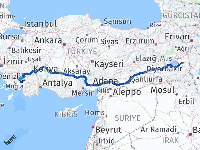 Denizli Beyağaç Van Arası Kaç Km - Yol Haritası