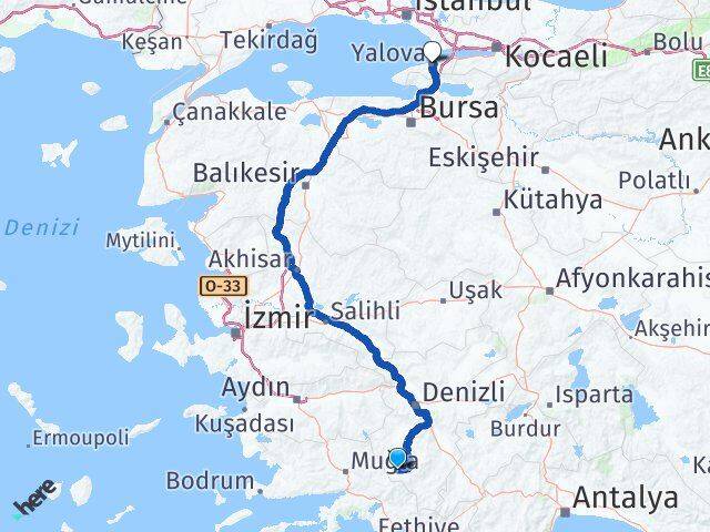 Denizli Beyağaç Yalova Arası Kaç Km - Yol Haritası