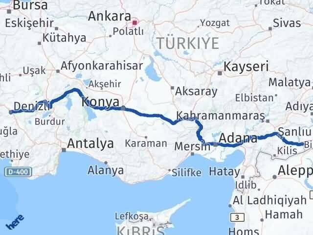 Denizli Birecik Şanlıurfa Arası Kaç Km - Yol Haritası