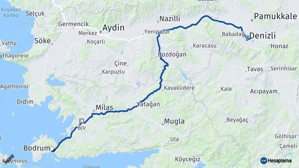 Denizli Bodrum Muğla Arası Kaç Km - Yol Haritası