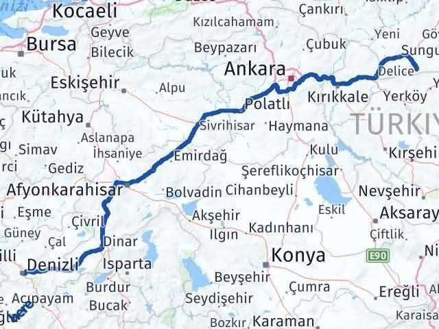 Denizli Boğazkale Çorum Arası Kaç Km - Yol Haritası