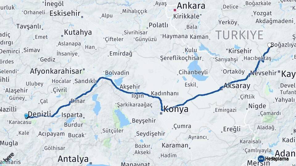 Denizli Boğazlıyan Arası Kaç Km - Yol Tarifi