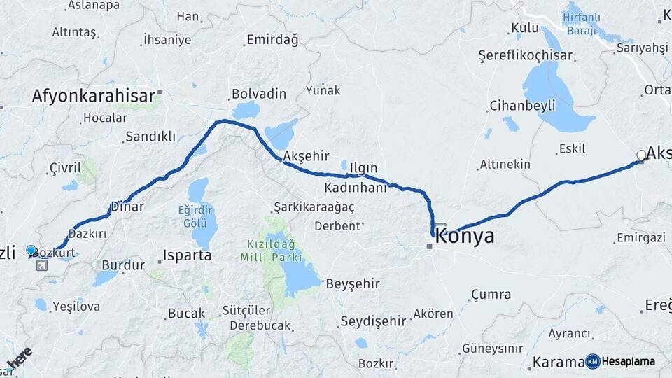 Denizli Bozkurt Aksaray Arası Kaç Km - Yol Haritası