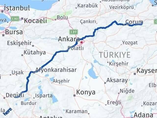 Denizli Bozkurt Amasya Arası Kaç Km - Yol Haritası